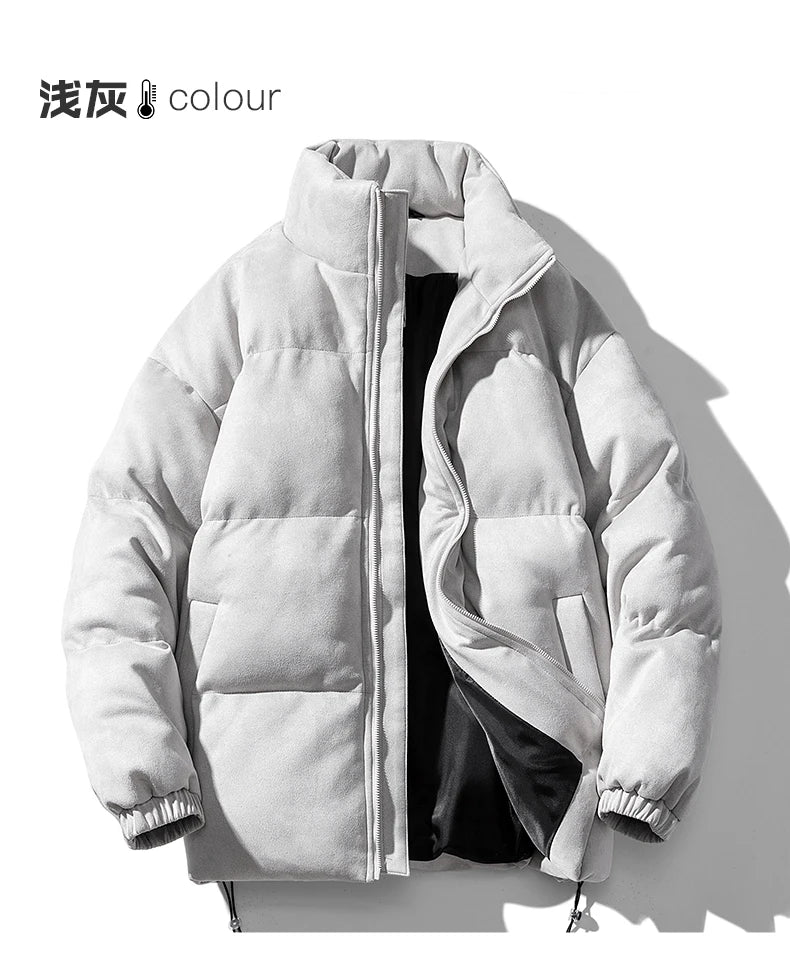 Streetwear Men's Winter Harajuku Fashion Jacket Parkas Bubble Jacket Oversize Warm Solid Coat Faux Suede Puffer Jacket