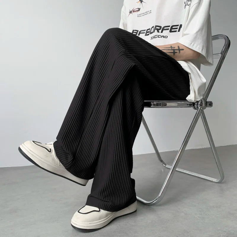 summer pleated pants men fashion oversized ice silk pants men japanese streetwear hip hop loose straight pants mens trousers unique default style 1247