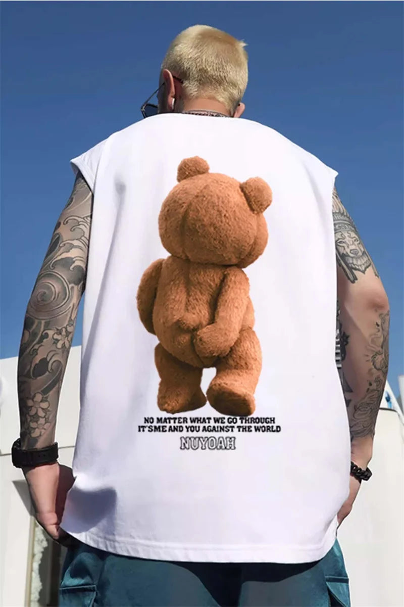 Trapwear Tribal flames – 2024 New Funny Bear Printed Vest Men Hip Hop Streetwear T-Shirt