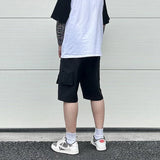 Retro Fashion Vibe Summer Cargo Shorts Functional Pockets Press Glue Zipper Straight Shorts Baggy Casual Split Knee-length