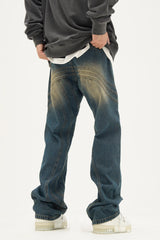 mens retro washed denim jeans loose straight pants 2023 new fashion streetwear trousers hip hop casual zipper jean pants joggers unique joggers style 2490