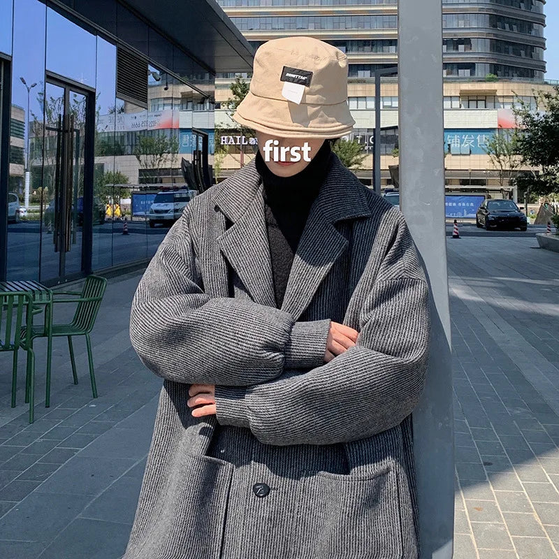 Men Trench Coat Men Mid-length 2023 New Autumn and Winter Corduroy Coat Coat Wool Design Korean Style Men Winter Coat