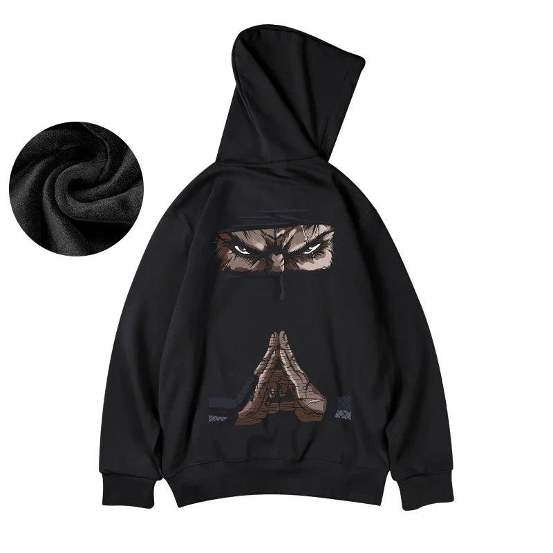 Funny Anime Ninja Mudra Graphic Printed Hoodies For Men Hip Hop Streetwear Pullovers Hooded Sweatshirts Y2K Goth Fashion