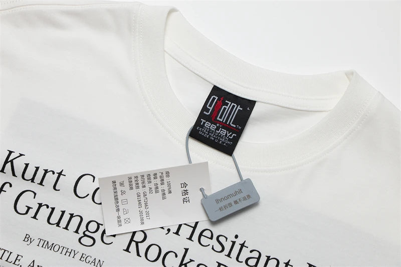 Skatercore Aesthetic print tee – Vintage Band Cobain Portrait Print Heavyweight Short Sleeve