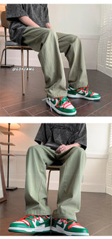 summer casual y2k streetwear straight pants men breathable korean fashion drape trousers solid color wide leg baggy sweatpants unique joggers style 3395