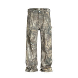 streetwear trees print camouflage baggy jeans for men and women patchwork washed casual denim trouses oversized loose cargos utility cargo pants