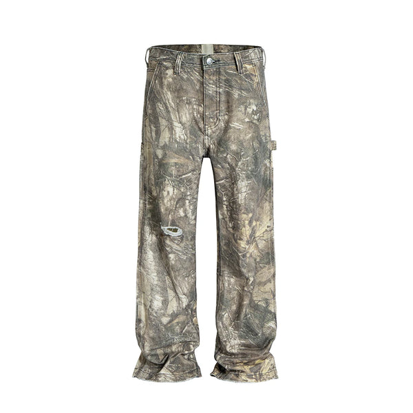 streetwear trees print camouflage baggy jeans for men and women patchwork washed casual denim trouses oversized loose cargos utility cargo pants