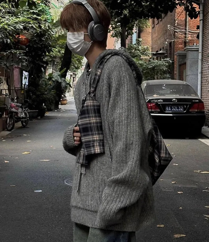 grunge fire sweater, streetwear drip, cozy knitwear for men, oversized grunge aesthetic winter top