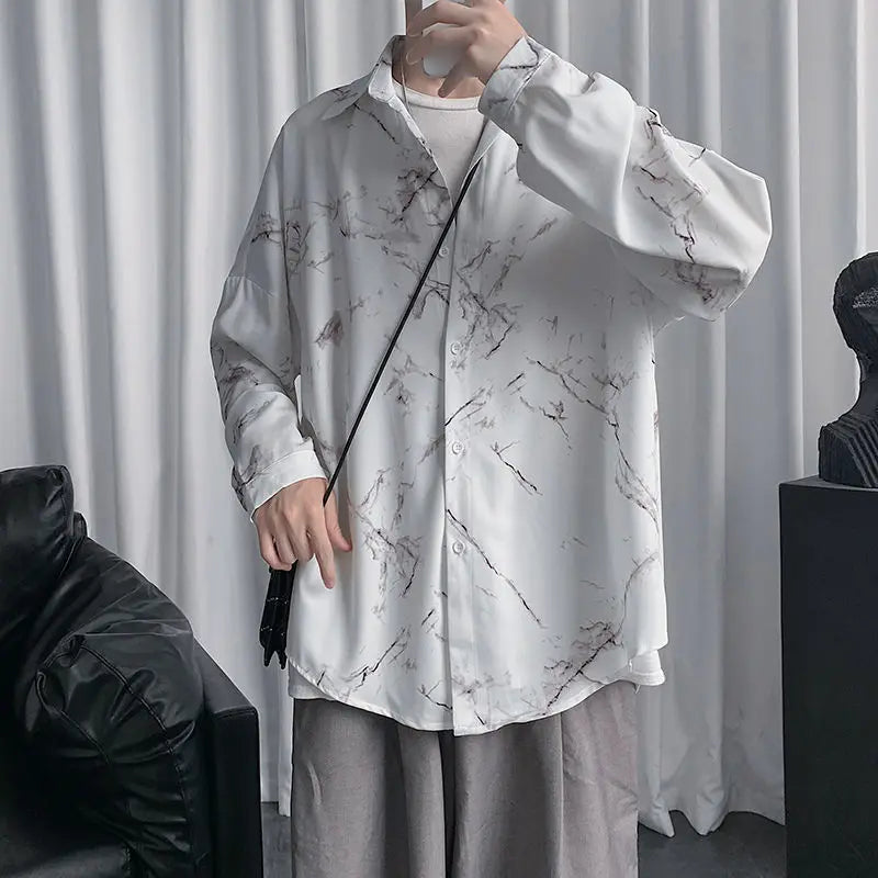 Tie dye loose shirt men long sleeved early autumn Korean version student ins men shirt dark abstinence
