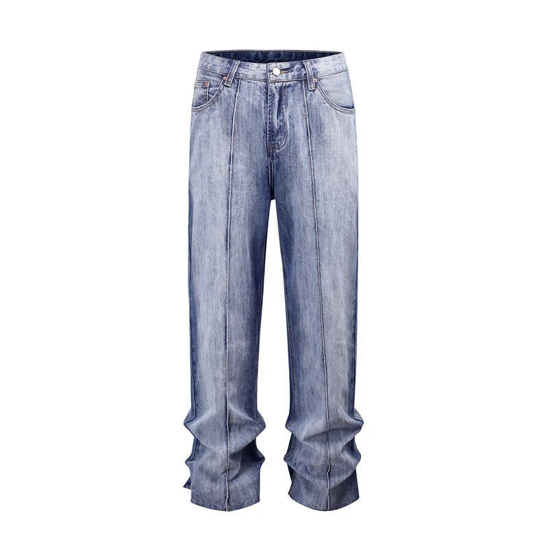 american vintage trendy deconstructed ruffled denim jeans mens flared distressed jeans pants high street straight jeans for male unique jeans style 785