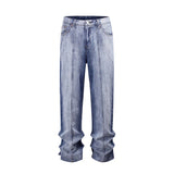 american vintage trendy deconstructed ruffled denim jeans mens flared distressed jeans pants high street straight jeans for male unique jeans style 785