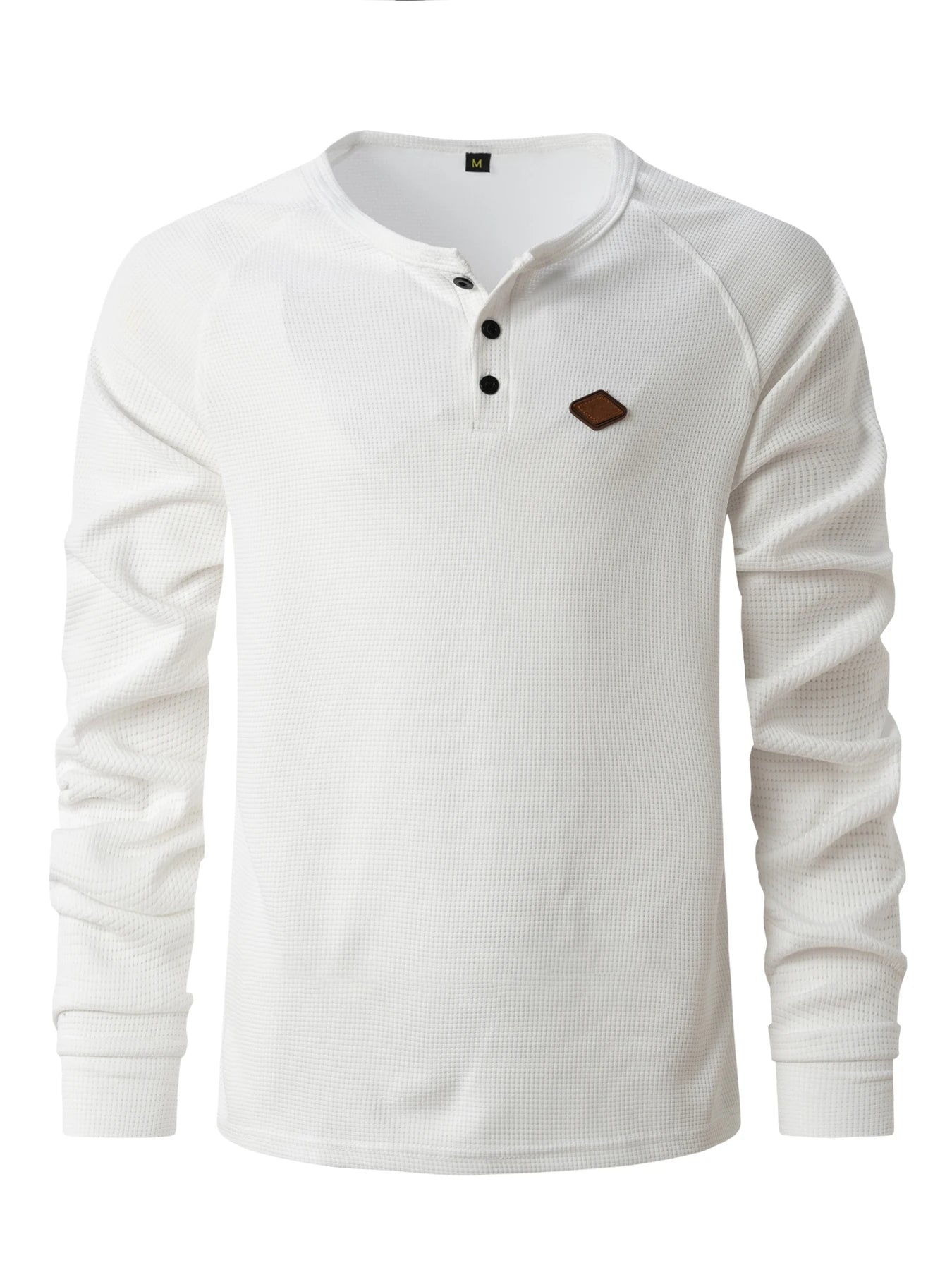 2024 New vintage Waffle Men's Henry shirt with button-down crew-neck and long sleeves