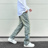 y2k streetwear side zipper buckle baggy pencil jeansfor menwshed hole ripped distressed pantalones hombre loose denim trousers denim street jeans