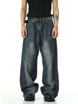 mens high street loose denim jeans unisex casual straight zipper jeans hip hop streetwear casual wide legs joggers baggy jeans relaxed fit joggers