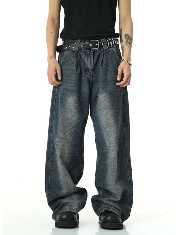 mens high street loose denim jeans unisex casual straight zipper jeans hip hop streetwear casual wide legs joggers baggy jeans relaxed fit joggers