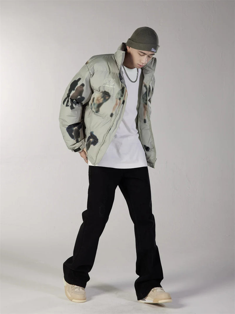 Hip Hop Jacket Parka Human Graffiti Print Men Winter Windbreaker Streetwear Harajuku Padded Jacket Coat Warm Outwear Hipster New