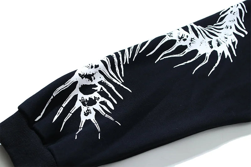 Chaopin High Street Brushed Kanye Vintage Dinosaur Bone Print Hoodie H