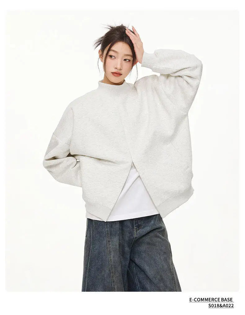 Stand Collar Half Zipper Pullover Casual Sweatshirt Men Women Streetwe