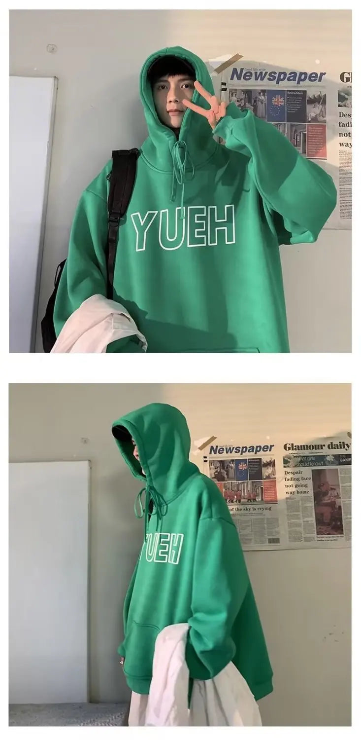 Green Letter Print Hooded Sweatshirt For Men In Autumn Hong Kong Fashi