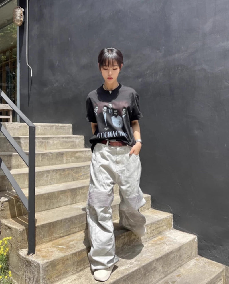 hi street dirty tie dye baggy jeans men pleated loose white straight jeans trousers luxury designer oversized denim pants unique jeans style 527