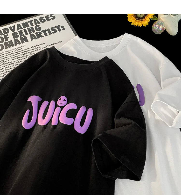 Y2k Melting smiley – Harajuku Street Foaming Printing T Shirt Men Round Neck Shor