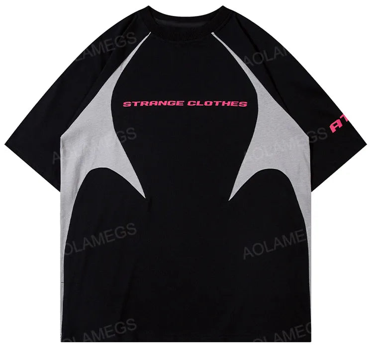 Vaporwave Graphic tee – Men Harajuku High Street T Shirt Patchwork Contrasted Raglan
