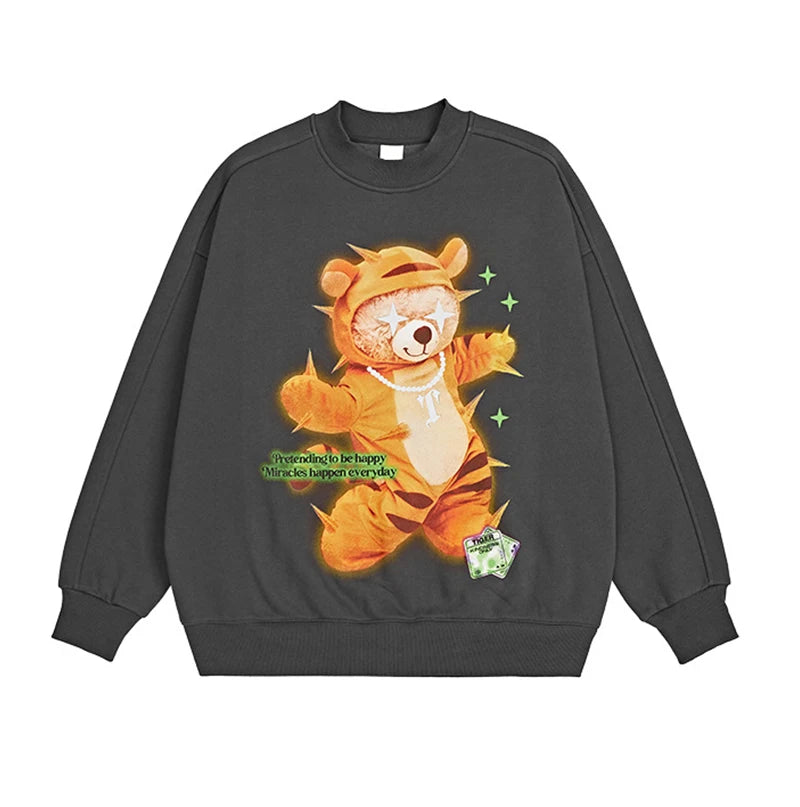 Gothic Oversized Tee – Rainbowtouches 2022 Mens Long Sleeve Vintage Reflection Bear – Edgy Streetwear for All Genders