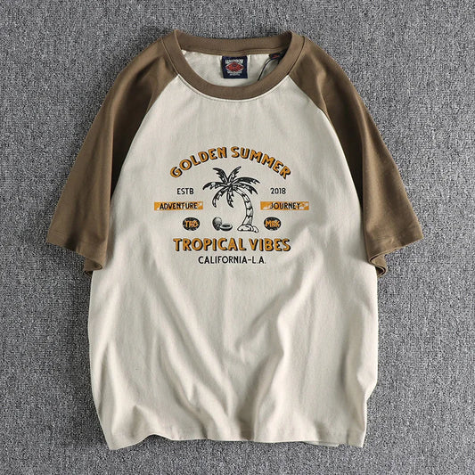 Y2k Melting smiley – Summer Mens Short Sleeved Casual Beach Wind Coconut Tree Pri