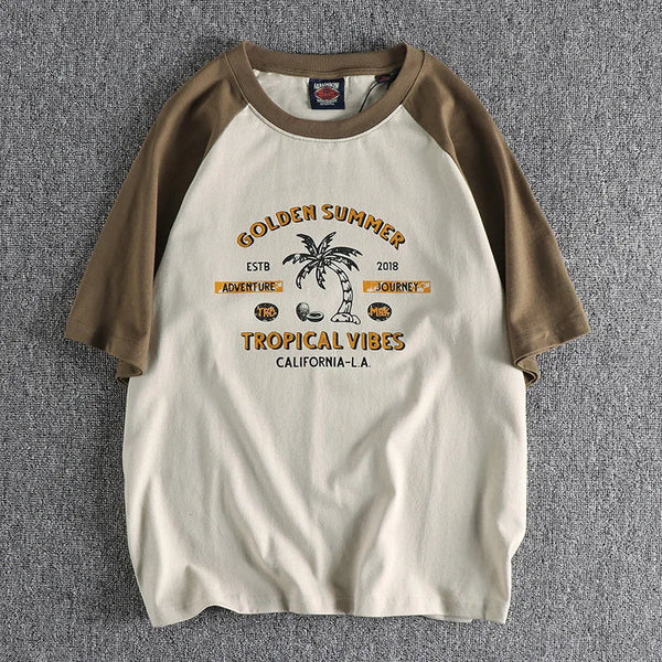 Y2k Melting smiley – Summer Mens Short Sleeved Casual Beach Wind Coconut Tree Pri
