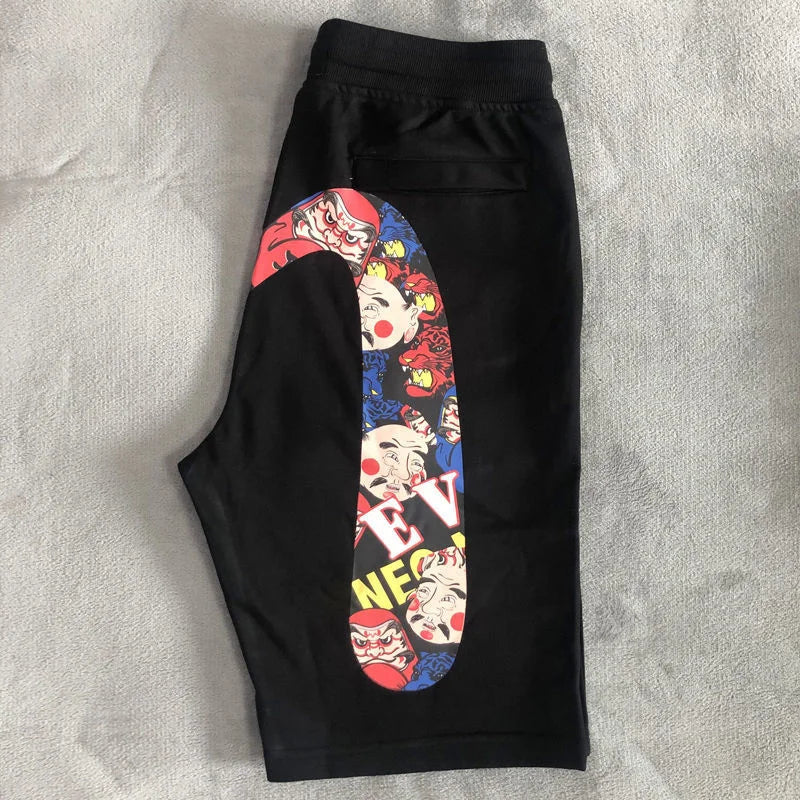 Harajuku Y2K Men's Gym Shorts Evisued Shorts Casual Japanese Fashion Brand M Printed Wide Leg Shorts Summer Men Clothing
