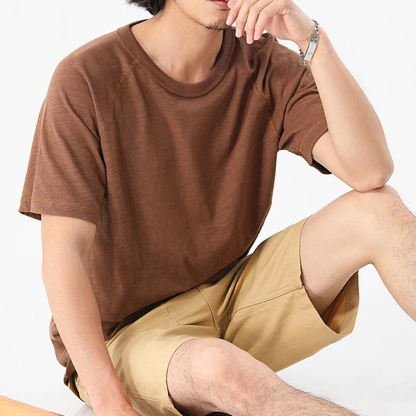 Trapwear Crying angel – Amekaji Slub Cotton Solid Color Short Sleeve T Shirt Mens Ba
