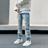 mens high street denim jean pants new casual blue slim ripped holes straight zipper jeans trousers hip hop streetwear joggers unique joggers style 762