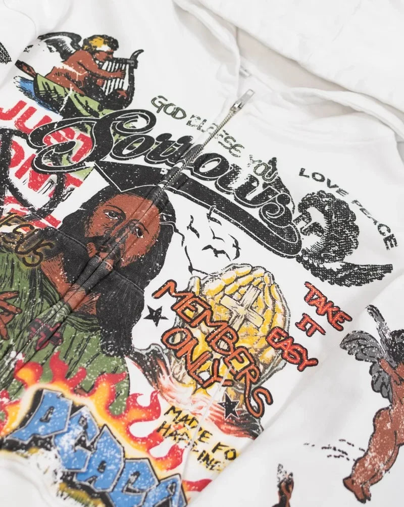 2024 Y2K High Street Cartoon Anime Print Oversized Hoodie Women Fashio