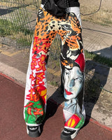 european and american trendy brand anime cartoon print oversized jeans men y2k casual loose high waist washed wide leg pants stacked flare jeans