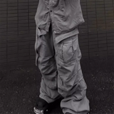 streetwear big pockets sashes pleated baggy jeans for men and women washed straight casual cargo pants oversize denim trousers 1 combat utility trousers