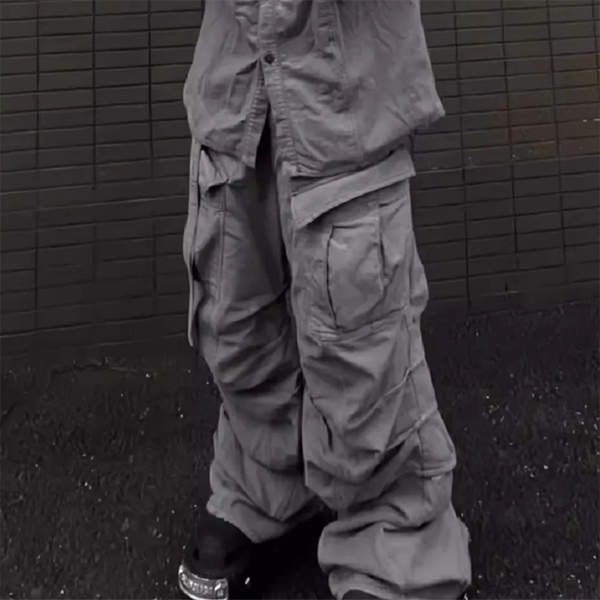 streetwear big pockets sashes pleated baggy jeans for men and women washed straight casual cargo pants oversize denim trousers 1 combat utility trousers