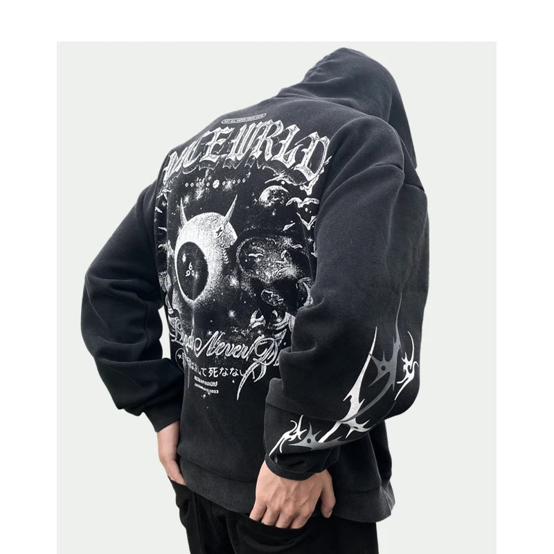 glitchcore melting smiley featuring rainbowtouches man oversized hoodie vintage hip hop fashion printing cool stuff in the winter occident style clothes streetwear