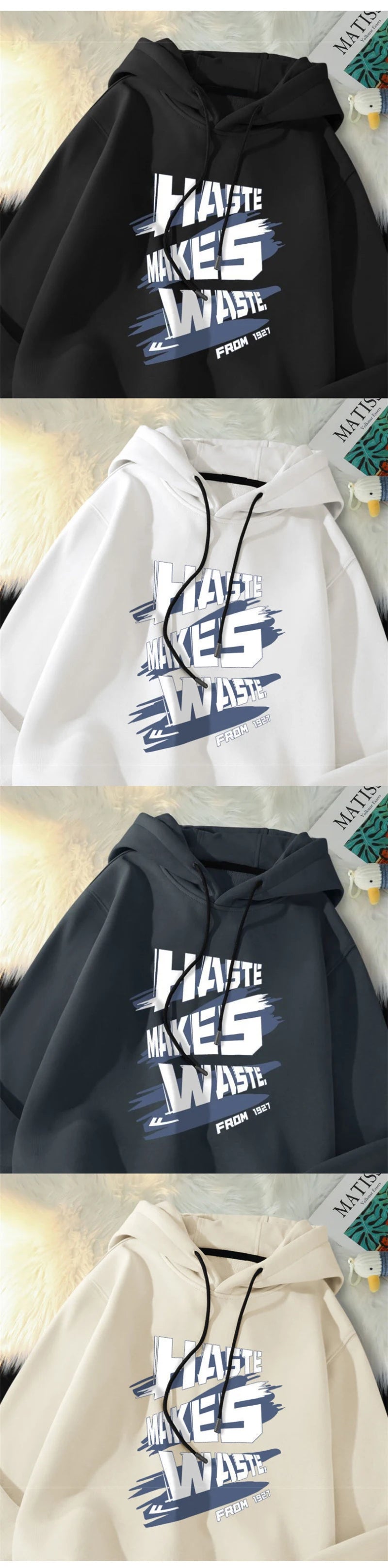 Haste Makes Waste Printed Hoody Man Personality Hip Hop Casual Pullover
