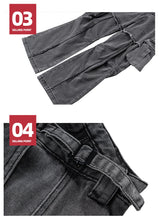 hi street black jeans side pockets patchwork cargo denim pants men streetwear hip hop baggy jeans trousers loose straight jeans unique cargo style 1869