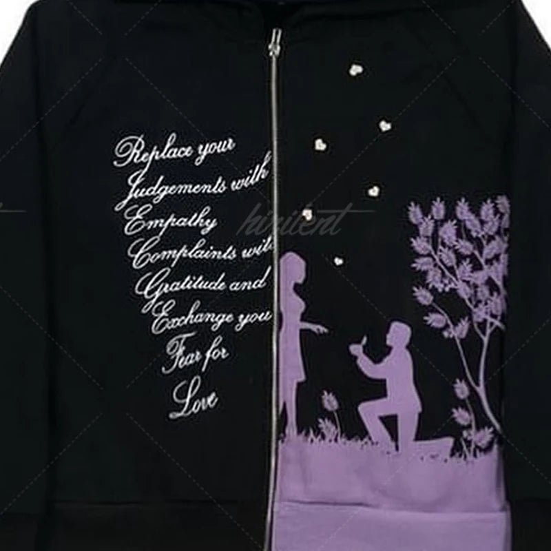 2024 New Hip Hop Jacket High Street Zip Up Hoodie Y2K Tops Gothic Hood