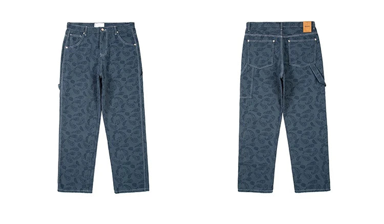 hip hop straight denim jeans pants fashion zipper paisley jeans streetwear mens new casual loose trousers jean pants joggers unique joggers style 4060