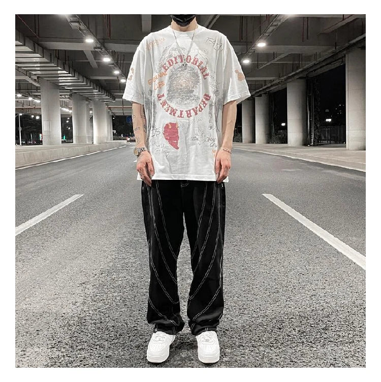 fashion design lines denim jeans mens zipper loose straight trousers hip hop new casual streetwear pants joggers baggy jeans unique joggers style 1452