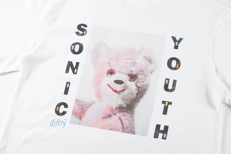 skatercore oversized shirt featuring vintage summer pink rock bear cartoon distressed cotton casual t shirt tops