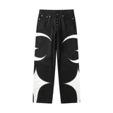 letter embroidery pu leaher patchwork baggy y2k jeans mens streetwear straight oversized denim trousers unisex cargo pants unique cargo style 27