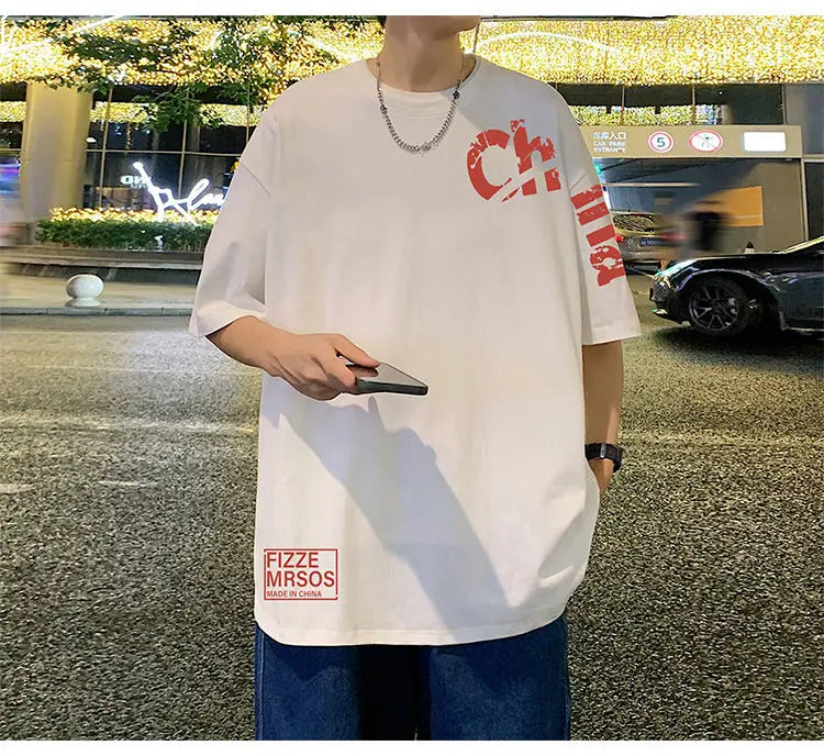 Glitchcore Anime panel – Korean Trendy Letter Printed Short Sleeved T Shirt For Men I