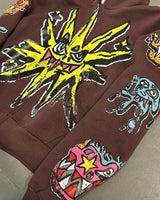 Street Fashion Brand Retro Zipper Hoodie Men Anime Graffiti Print Over