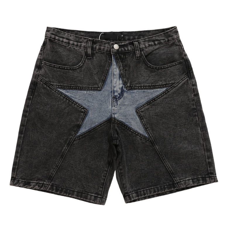hip hop loose denim shorts pants fashion patchwork stars half pant men summer casual zipper streetwear short joggers men shorts unique joggers style 2825