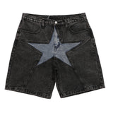 hip hop loose denim shorts pants fashion patchwork stars half pant men summer casual zipper streetwear short joggers men shorts unique joggers style 2825
