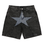 hip hop loose denim shorts pants fashion patchwork stars half pant men summer casual zipper streetwear short joggers men shorts unique joggers style 2816