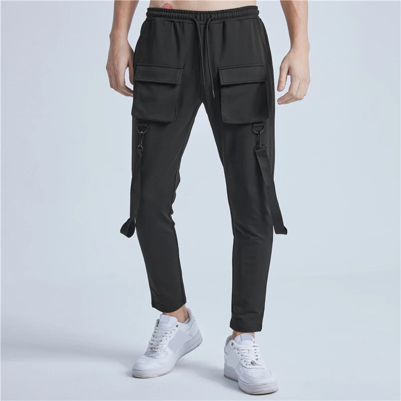rainbowtouches pants brand mens high street multiple pockets design solid color tidal current overalls concise style baggy pant unique default style 1041